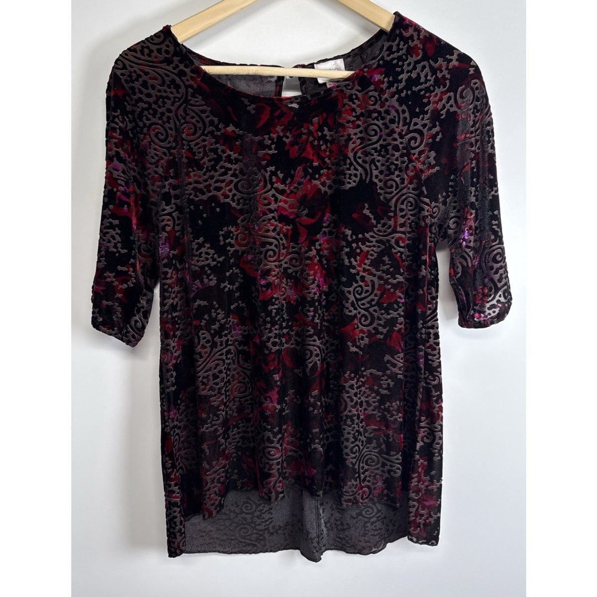 Cupio Burnout Velvet Top M Whimsigoth Gothic Romantic Red Black Floral