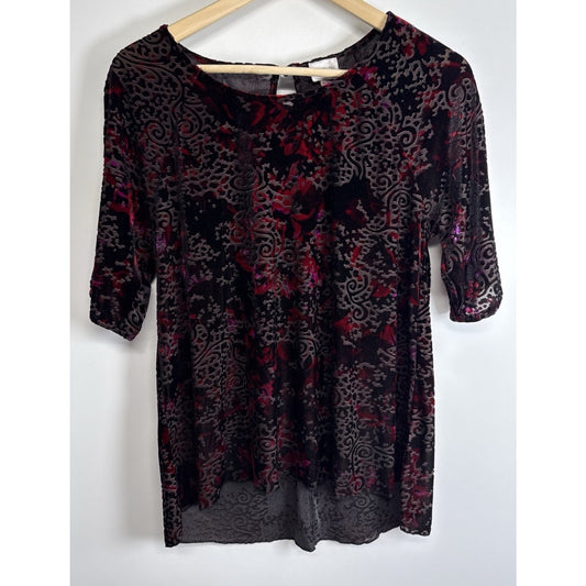 Cupio Burnout Velvet Top M Whimsigoth Gothic Romantic Red Black Floral