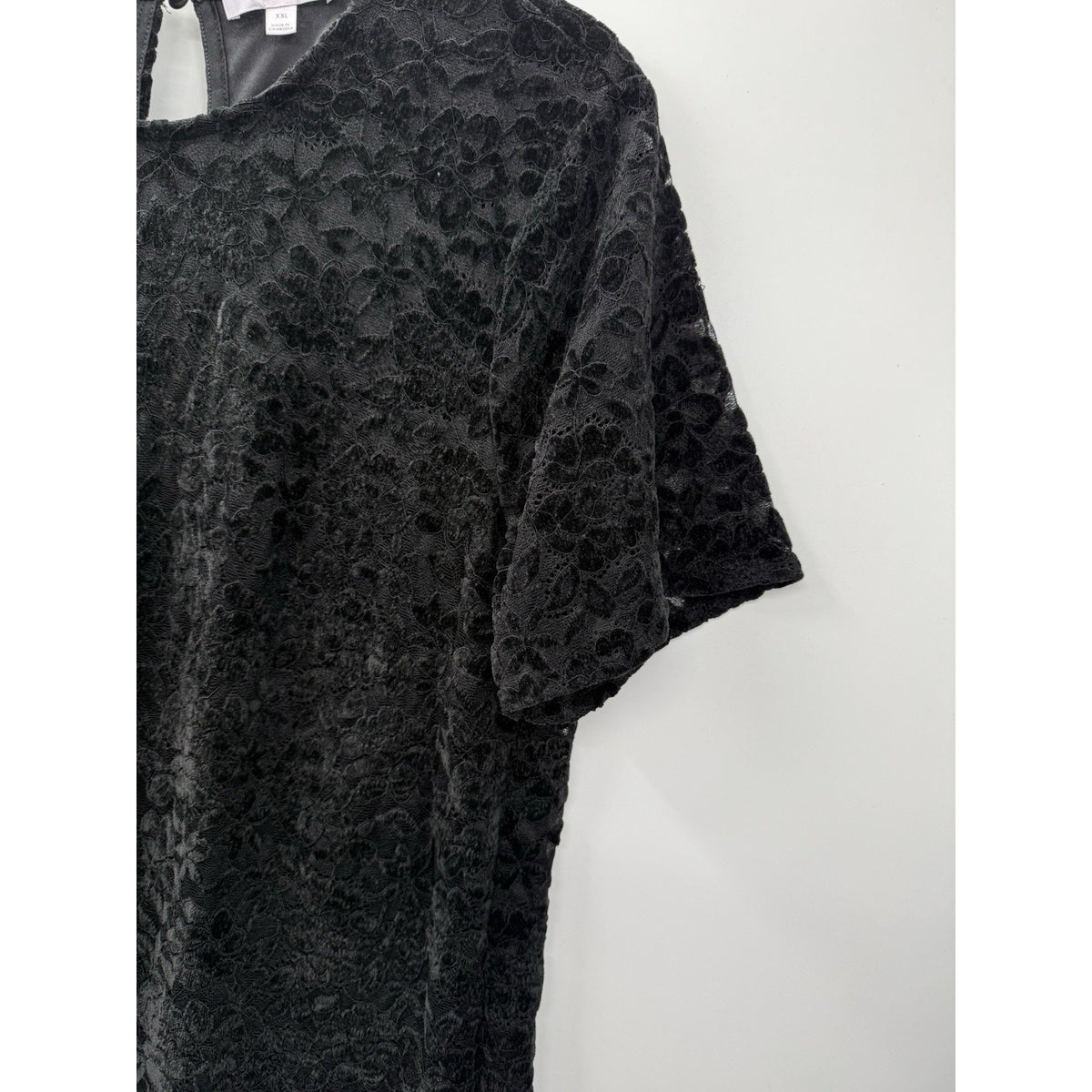 Teddi Rose Velvet Lace Top Womens XXL Black Burnout Short Sleeve Blouse