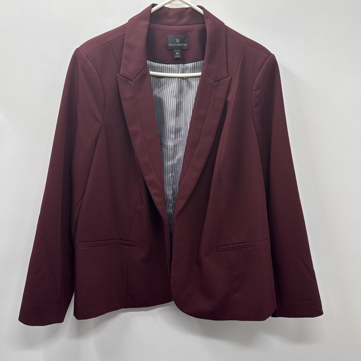 Worthington Blazer Women Plus Size3XL Burgundy Career Office Jacket Long Sleeve