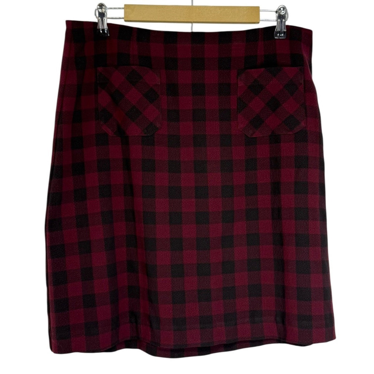 J. Jill Women’s Red Black Buffalo Plaid Skirt Size L Front Pockets Lined