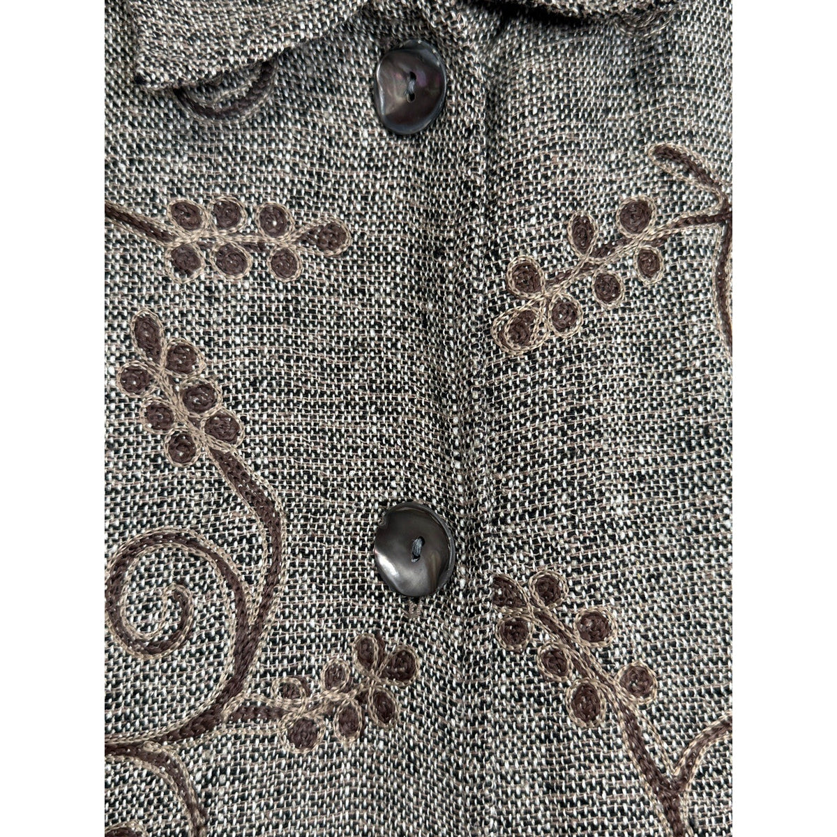 Chico’s Design Women 0 99% Silk Jacket Brown Embroidered Boho Dark Academia FLAW