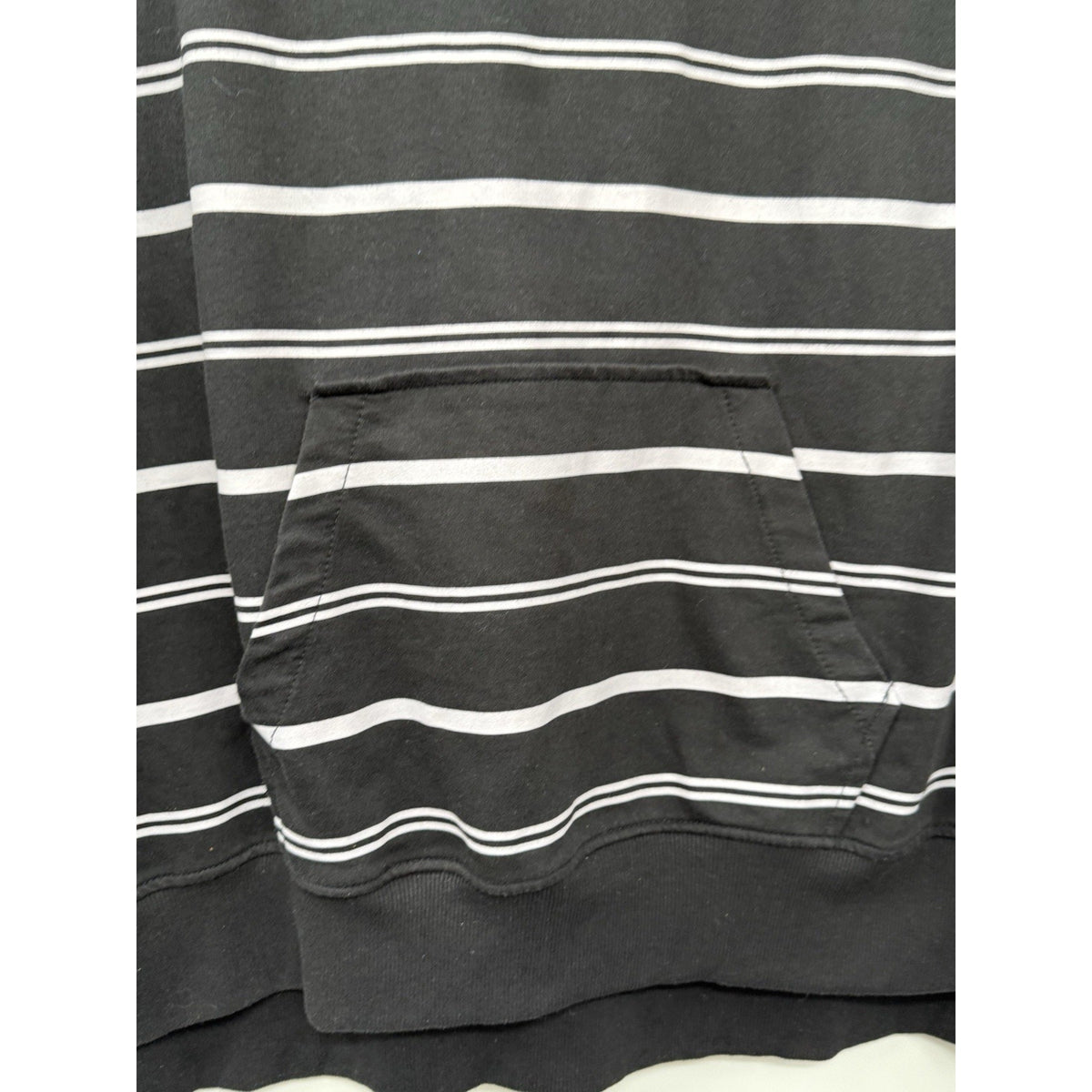 June + Vie 1X Black White Striped Hoodie Pullover Kangaroo Pocket No Drawstring