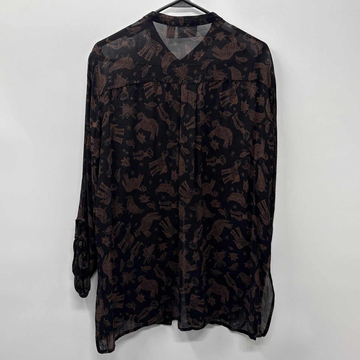 Chicos Design Black Brown Animal Print Long Sleeve Button Up Shirt Sz 3 / US XL