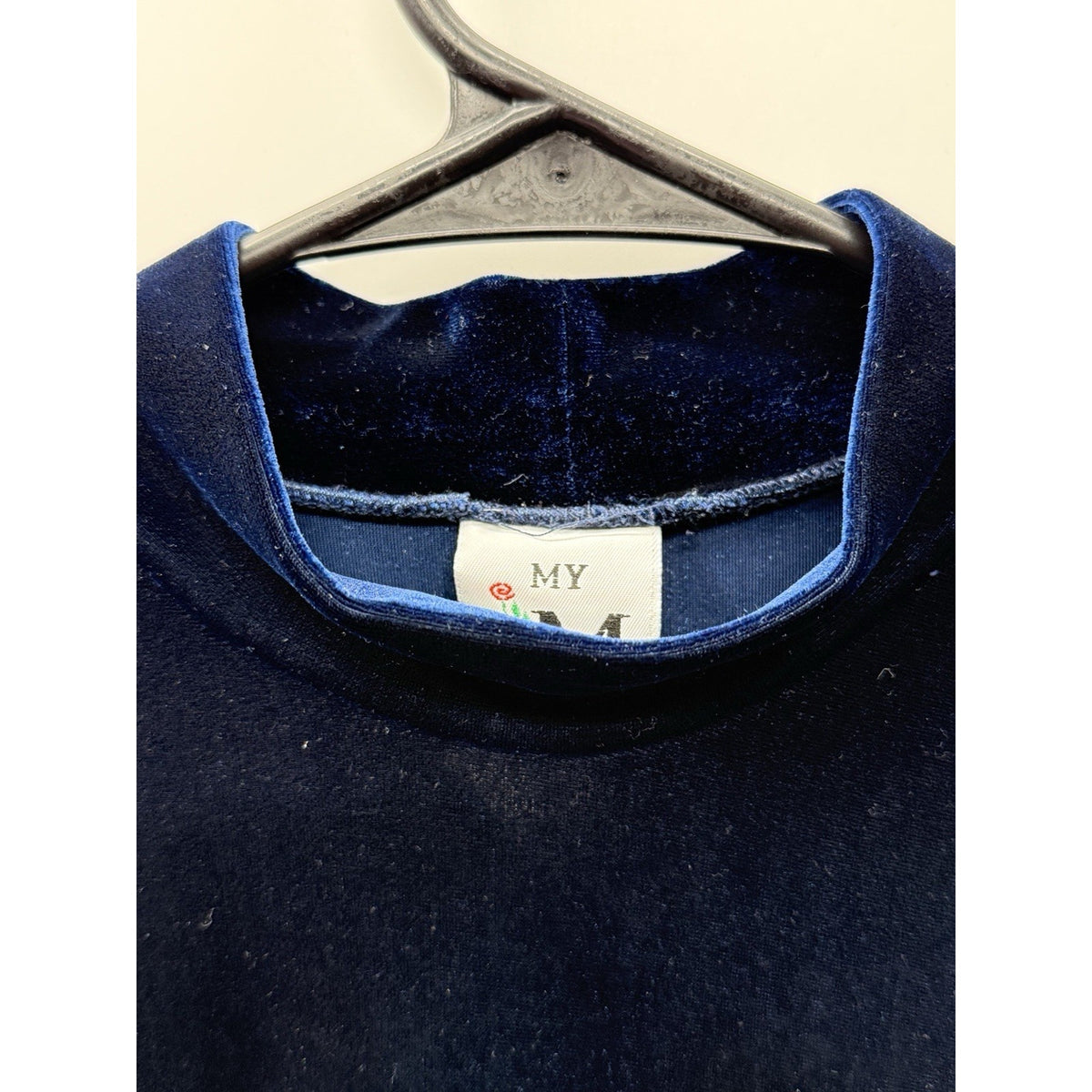 My Michelle Blue Velvet Mini Dress Mock Neck Short Sleeve Stretch Size 12