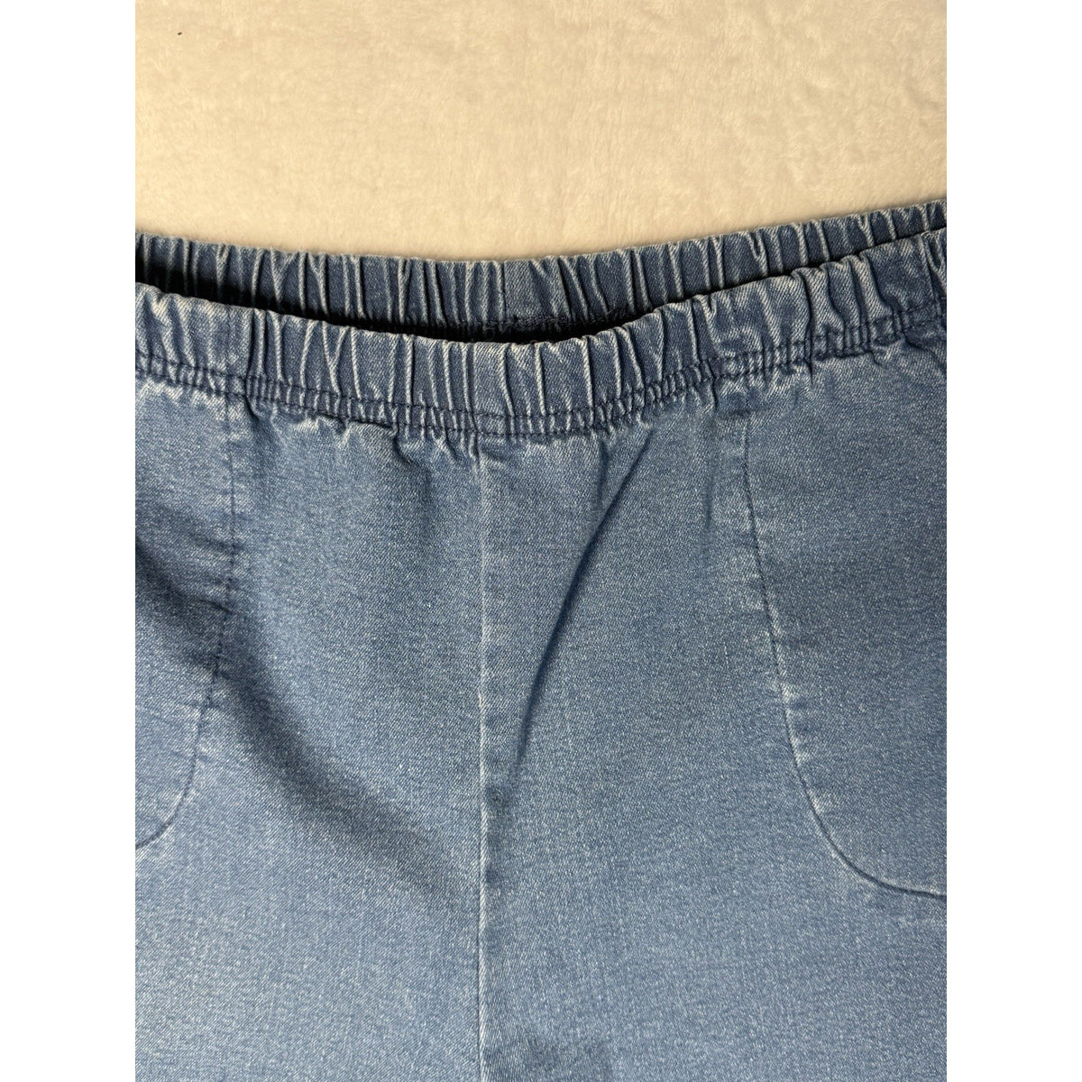Blair Womens 14 Denim Bermuda Shorts Pull On Stretch Elastic Waist Blue Pockets
