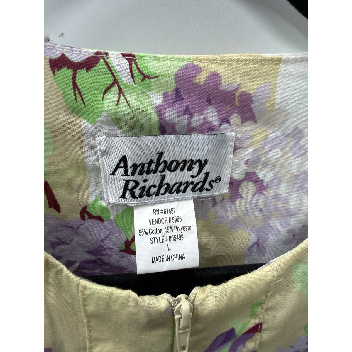 Anthony Richards House Dress Women L Floral Zip Front Pocket Cotton Short Sleeve