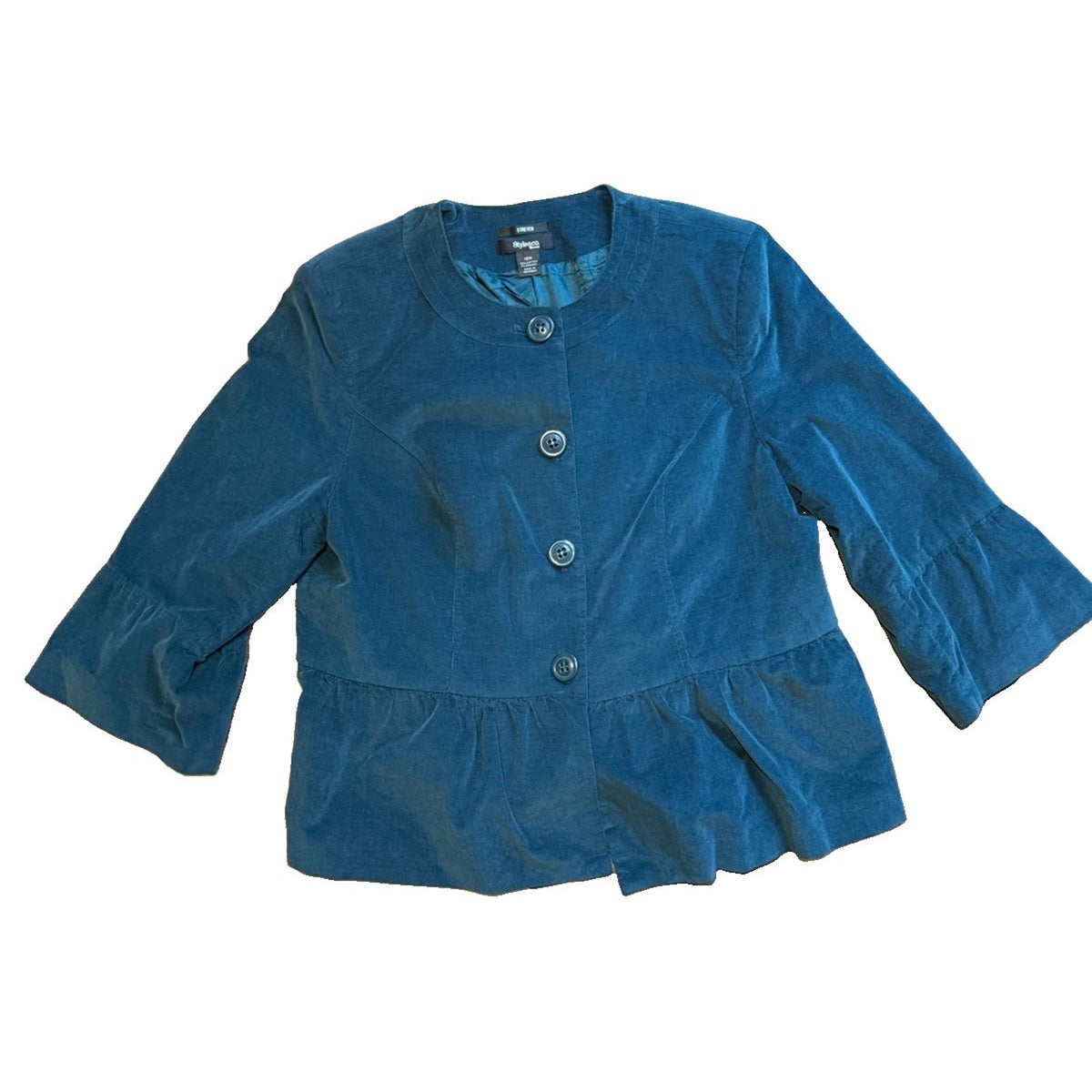 Style & Co Woman 18W Teal Stretch Corduroy Peplum Jacket Bell Sleeve