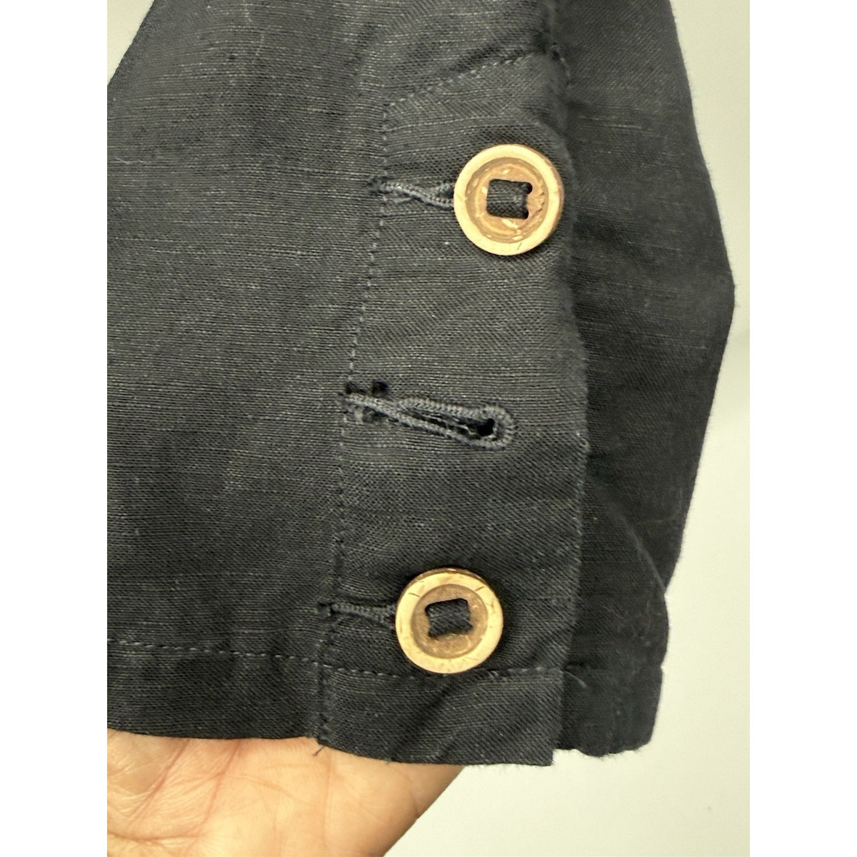 Ruby Rd Petite 10P Black Linen Blend Crop Pants Button Hem Casual Capri