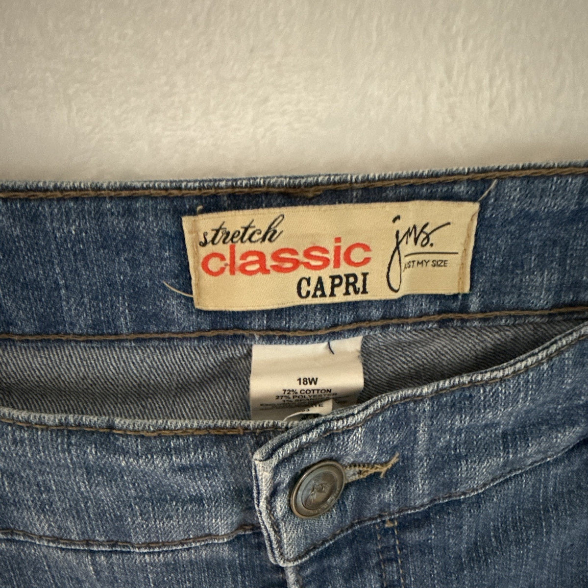 JMS Women’s 18W Blue Stretch Denim Capri Pants Pockets Mid Rise 18 Inseam