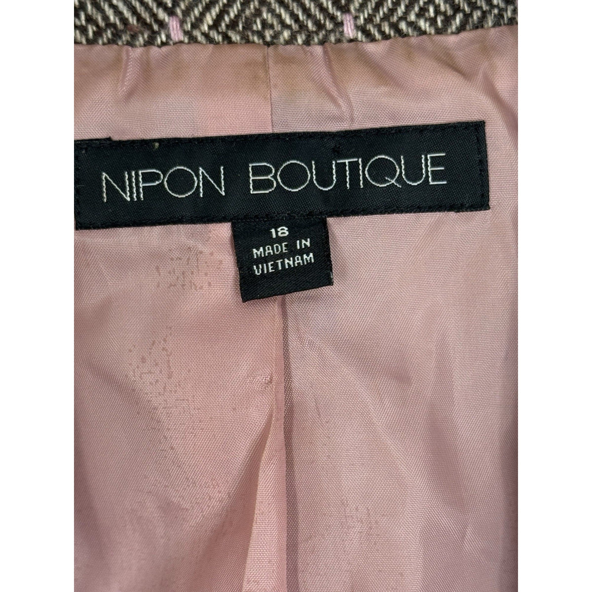 Nipon Boutique Women’s Wool Blend Blazer Jacket Brown Pink Lined Size 18