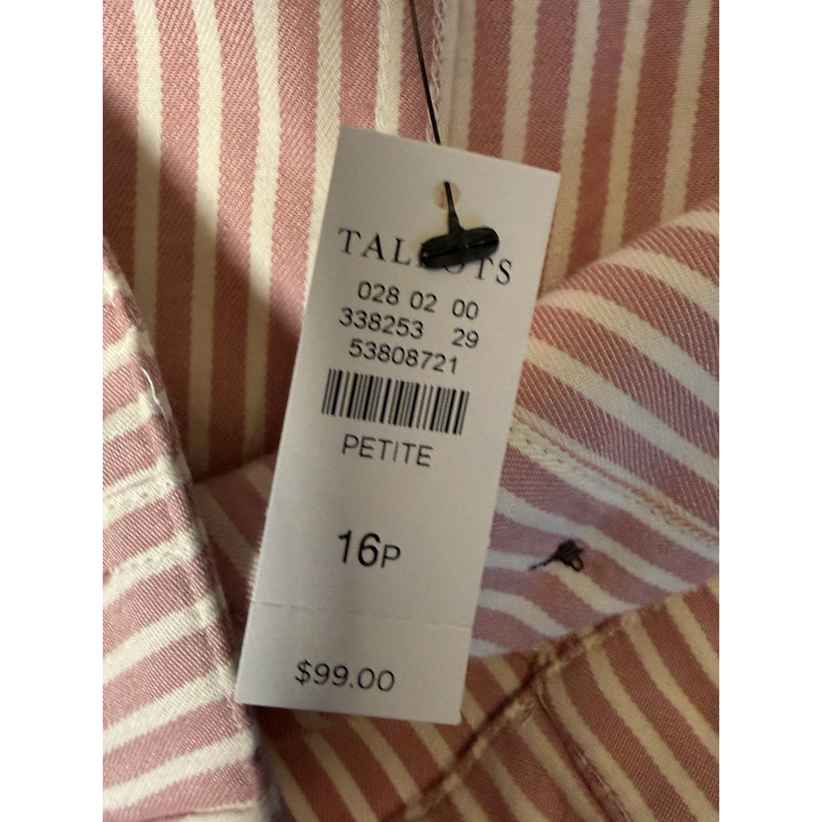 Talbots Petite Skirt 16P NWT Pink White Stripe Button Front Cotton Blend A Line