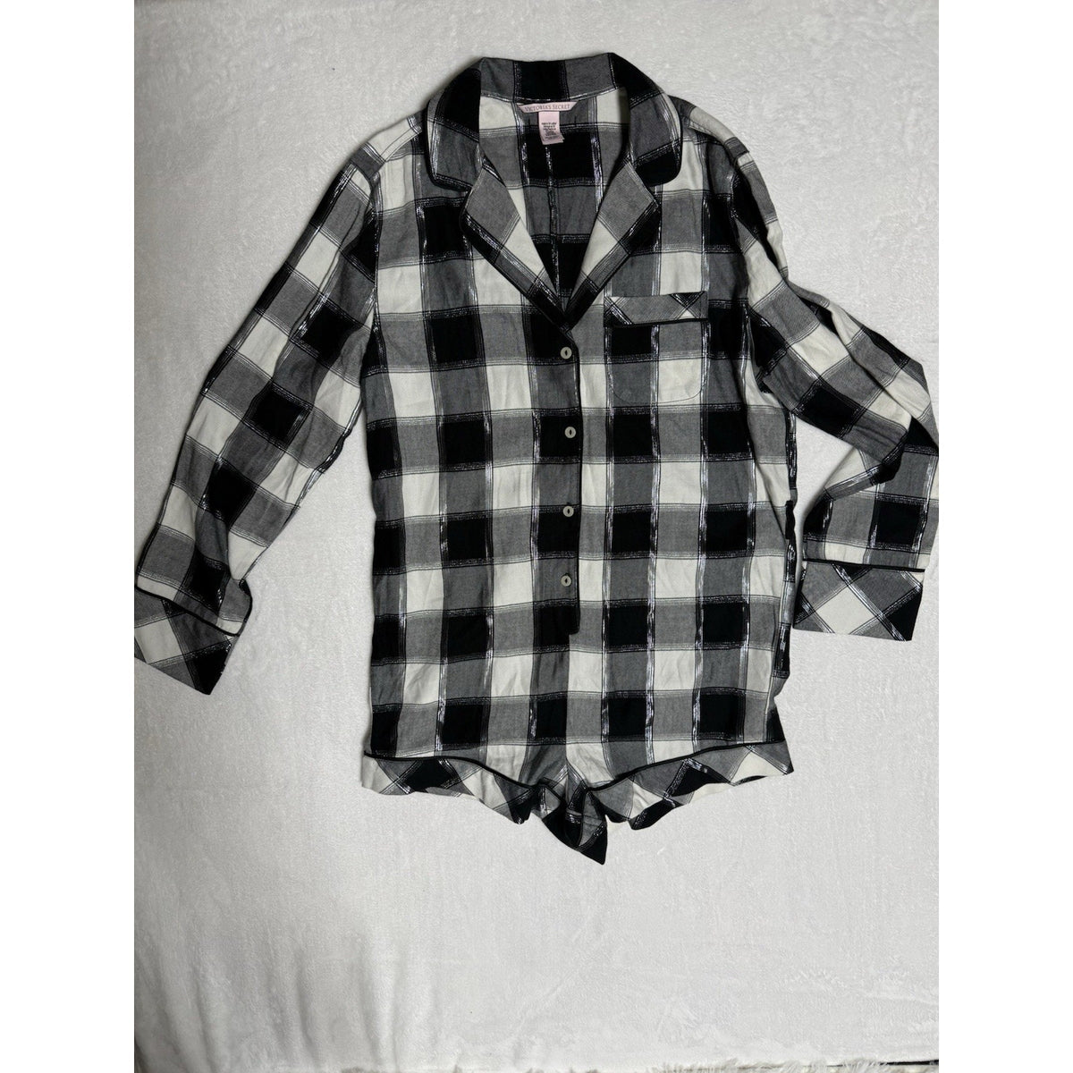 Victorias Secret XS Romper One Piece Sleep Pajama Black White Plaid No Belt