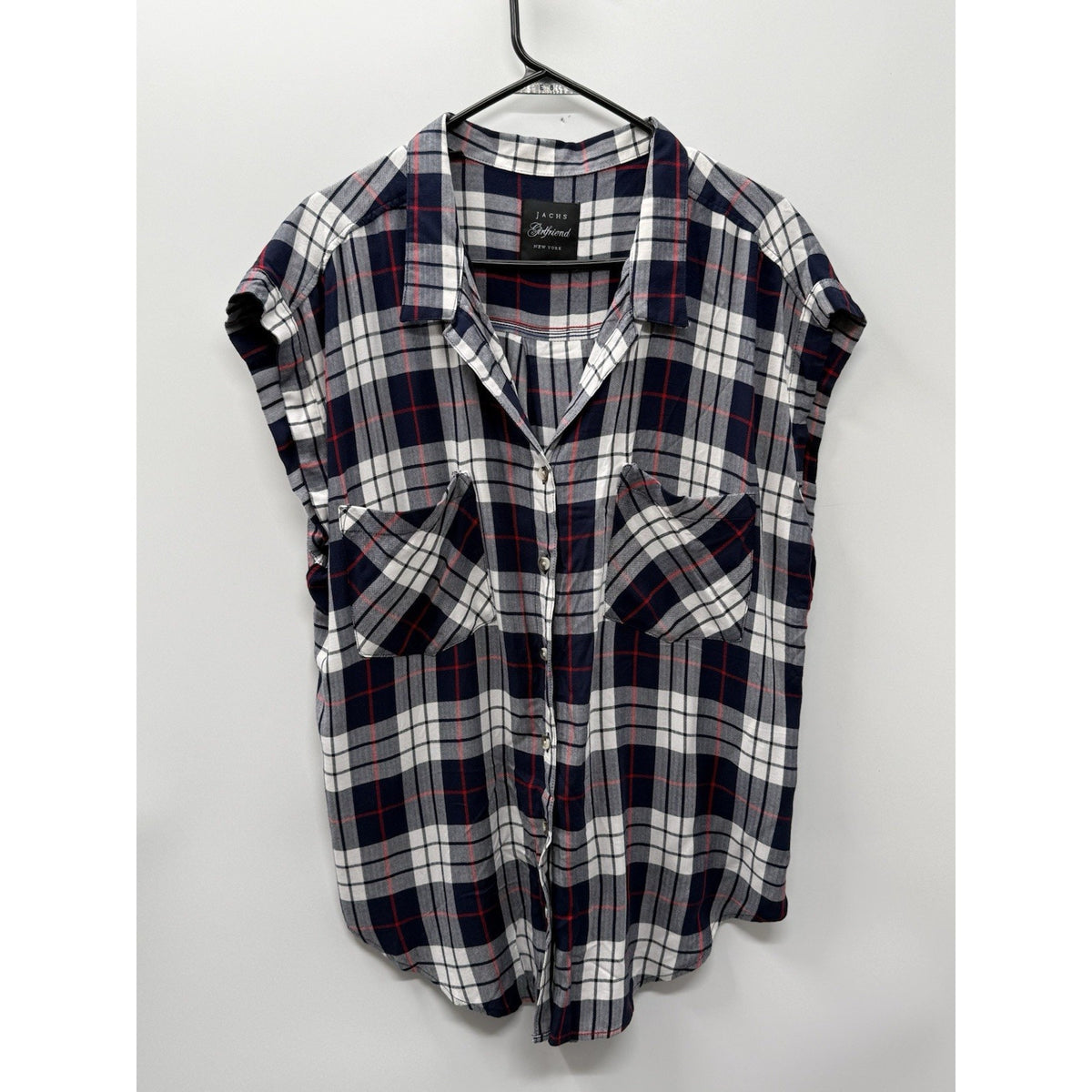 Jachs Girlfriend Women’s X-Large Navy Sleeveless Plaid Blouse