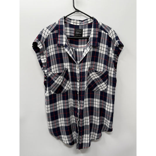 Jachs Girlfriend Women’s X-Large Navy Sleeveless Plaid Blouse