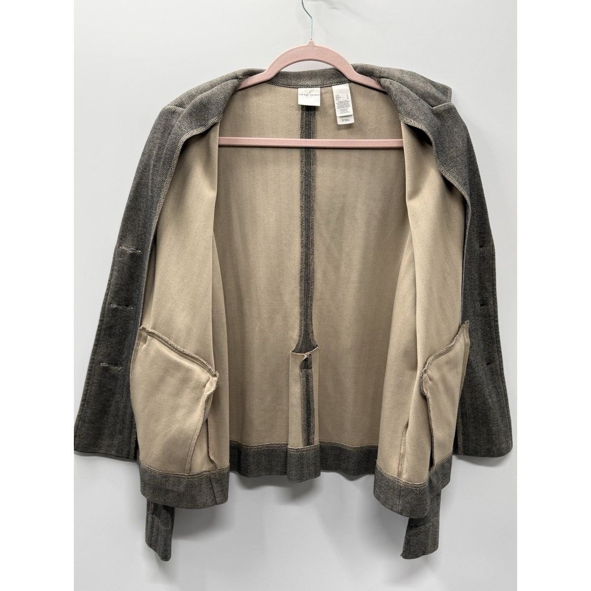 Emma James Womens L Herringbone Blazer Jacket Brown Career Classic Button Front