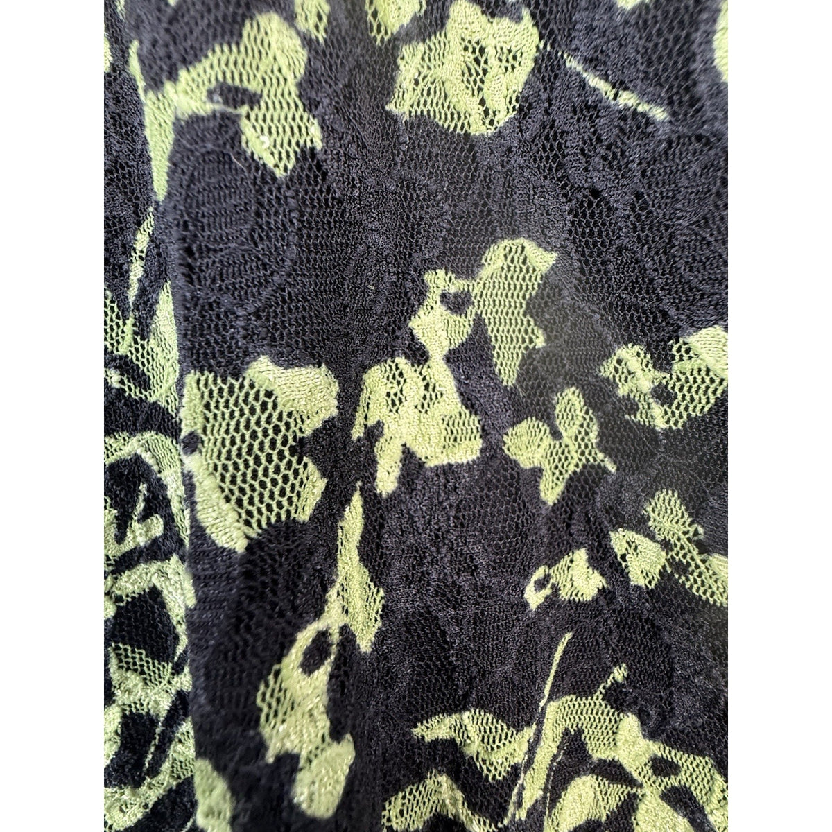 Style & Co Lace Floral Sheer Overlay Top Black Green L Lined Short Sleeve Women