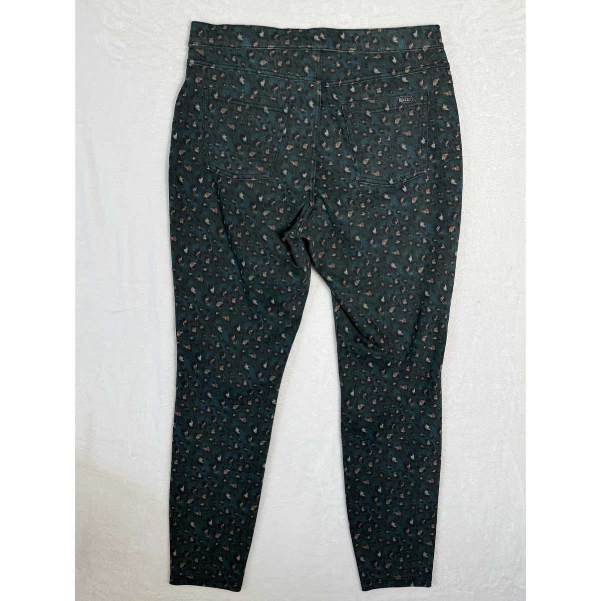 HUE Womens Leopard Print Leggings Green Pull On Stretch Pants Size Large