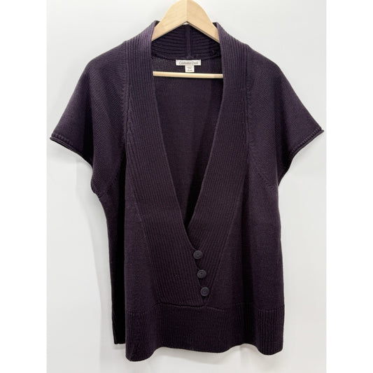 Coldwater Creek Purple Knit Sweater Top XL Cap Sleeve Button Front