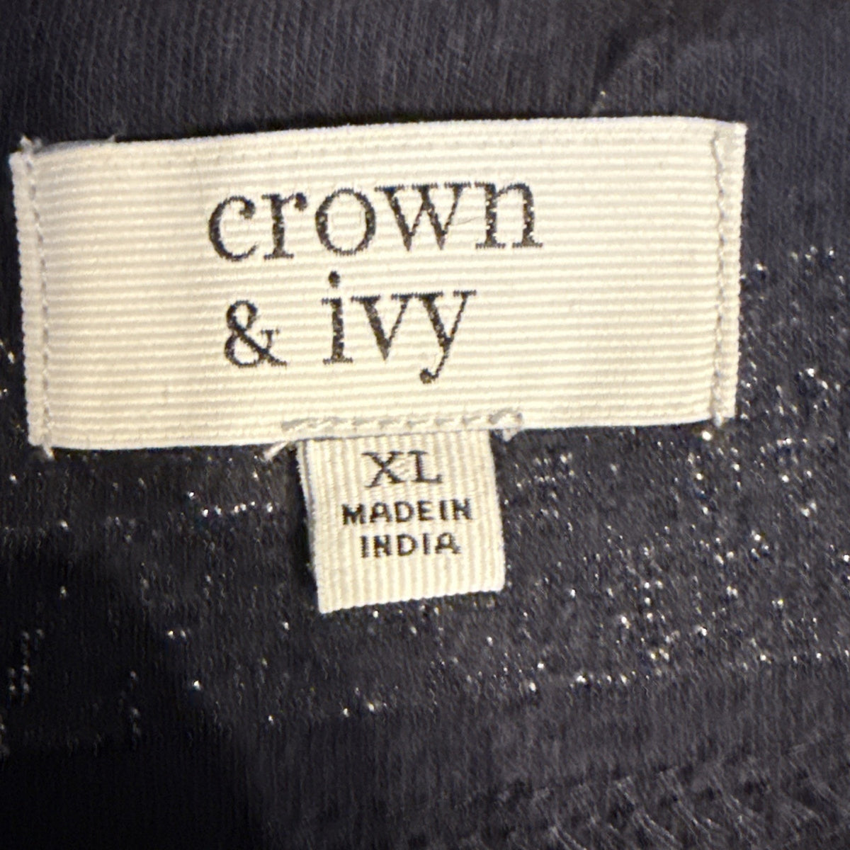Crown & Ivy XL Navy Metallic Stripe Top Ruffle Bell Sleeve Knit Career Holiday