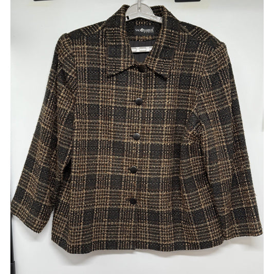 Sag Harbor Woman Plaid Button Front Jacket Brown Black Tweed Look (See Meas)