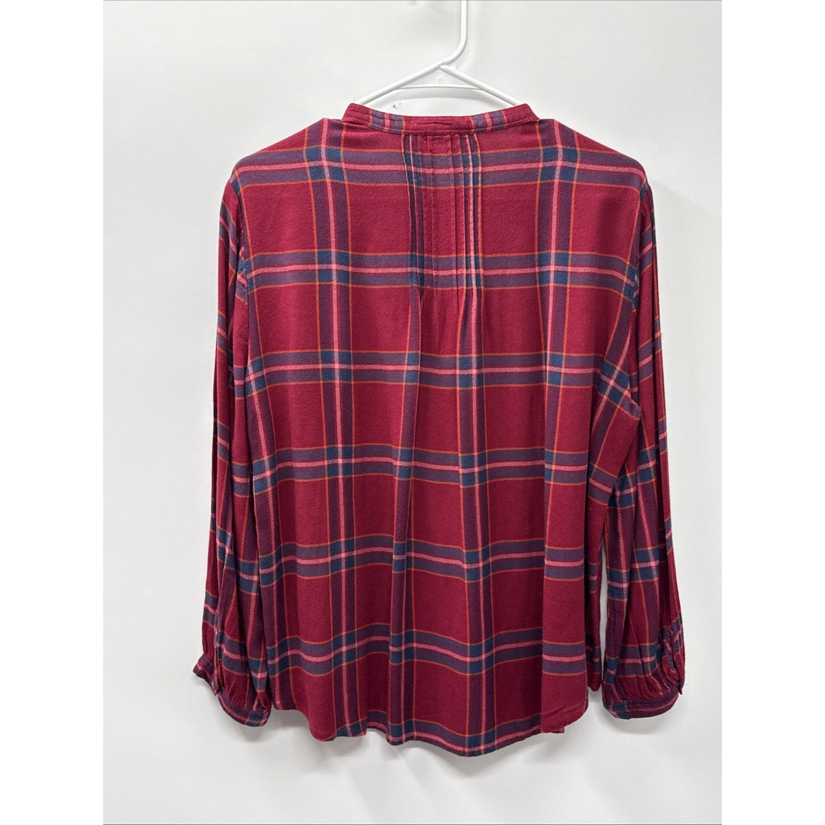 Womens Lucky Brand Sz L Long Sleeve Red Plaid V-Neck Pullover Top