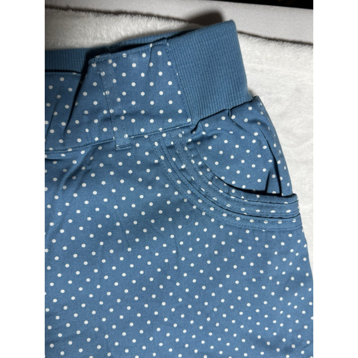 Woman Within 28W Blue Polka Dot Stretch Pants Natural Fit Tummy Control