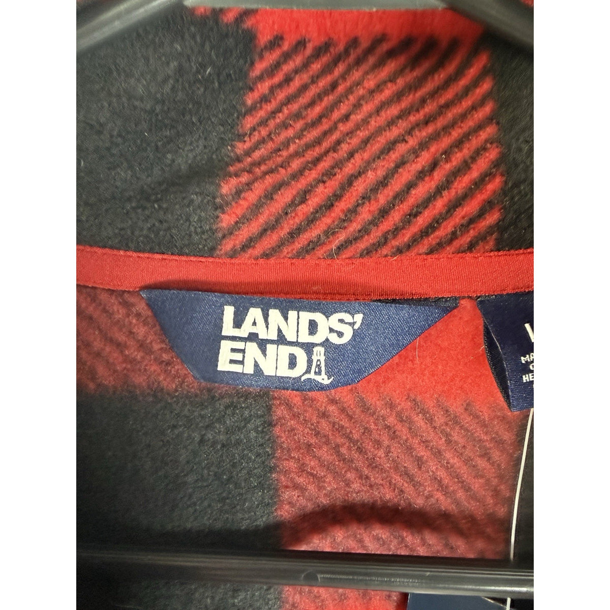 Lands End Women's L Buffalo Plaid Fleece 1/4 Zip Pullover Red Black NWT Flawed