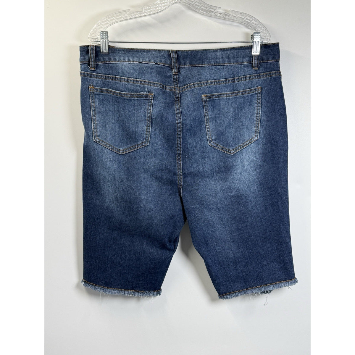 Ashley Stewart Plus Size 16 Distressed Denim Bermuda Shorts Raw Hem Grunge