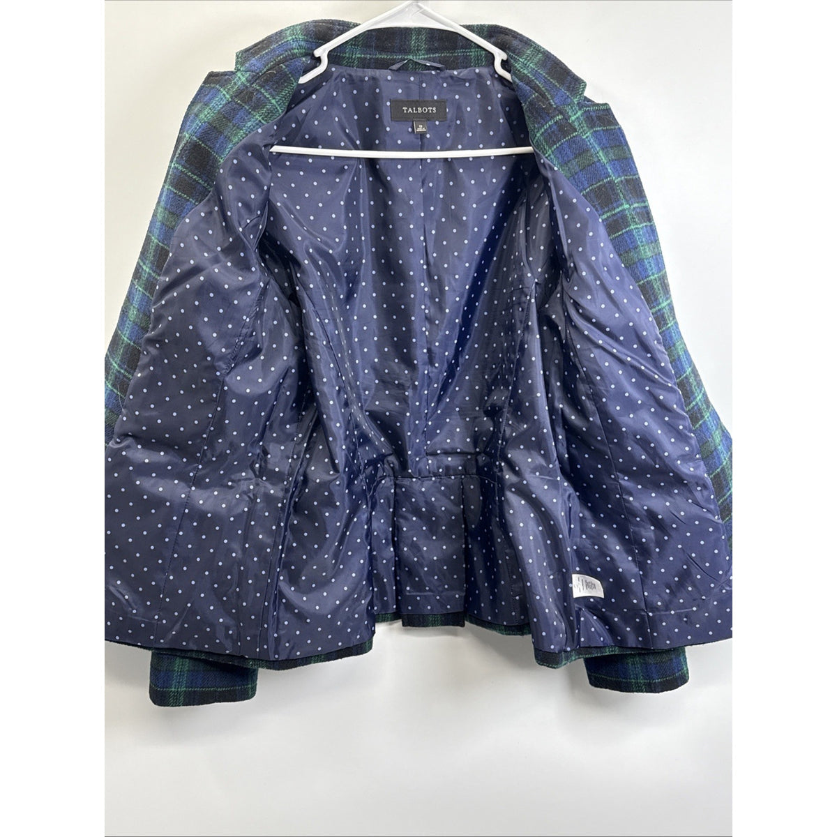 Talbots Womens Wool Blend Black Watch Plaid Blazer Jacket Blue Green Size 12