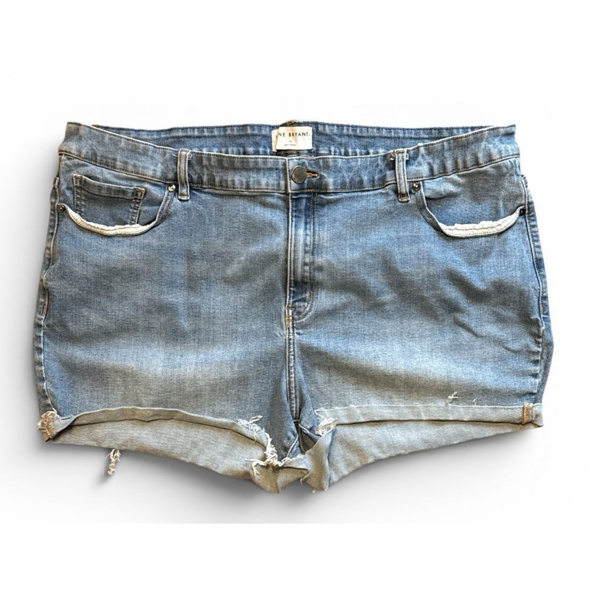 Lane Bryant Denim Shorts Plus Size 28 Mid Rise Cuffed Raw Hem Stretch Casual