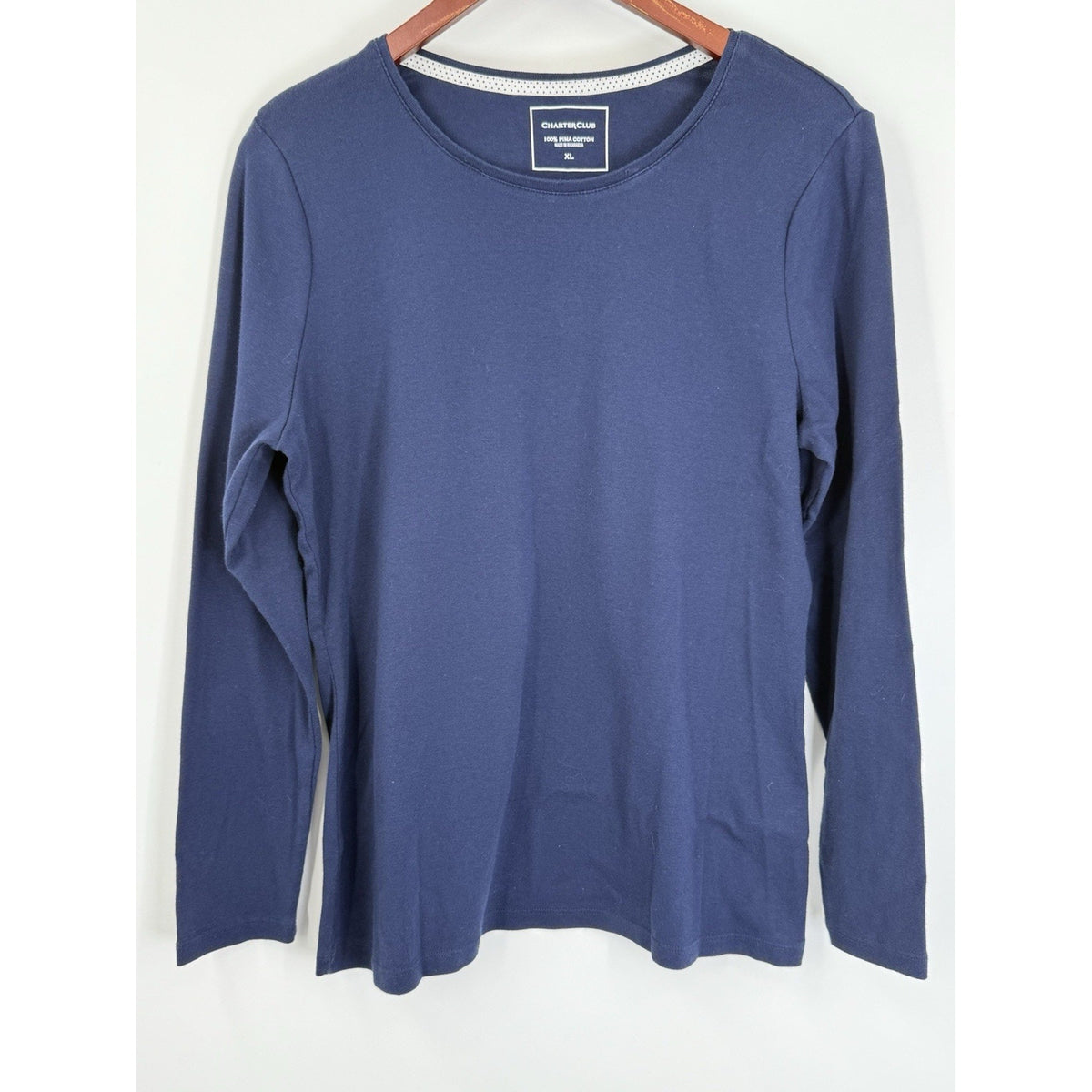 Charter Club 100% Pima Cotton Long Sleeve Top Women’s XL Navy Blue Basic Tee