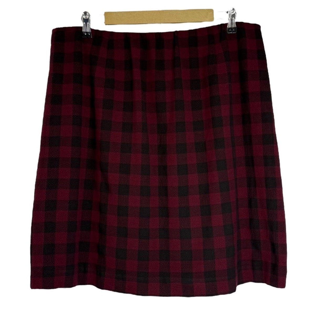 J. Jill Women’s Red Black Buffalo Plaid Skirt Size L Front Pockets Lined