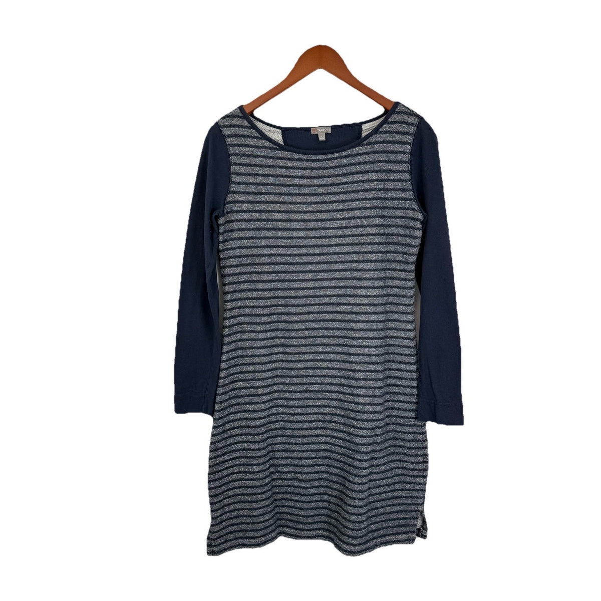 Talbots Striped Knit Dress Navy Gray Long Sleeve Stretch Casual Tunic Women’s S