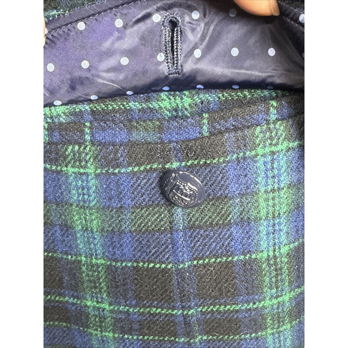 Talbots Womens Wool Blend Black Watch Plaid Blazer Jacket Blue Green Size 12