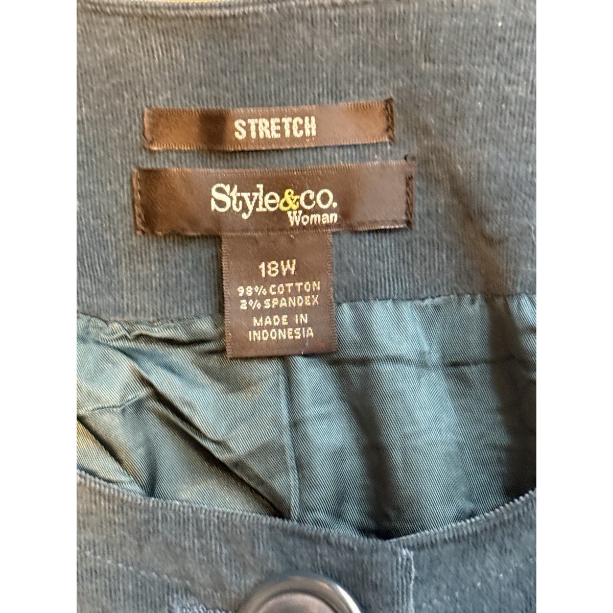 Style & Co Woman 18W Teal Stretch Corduroy Peplum Jacket Bell Sleeve