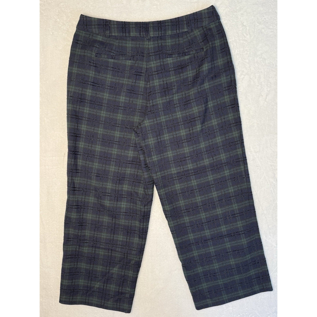 Crown & Ivy Cropped Straight Wide Leg Dress Pants Green Tartan Plaid Mid Rise 8