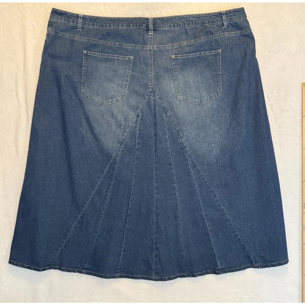 Jessica London Women Blue Jean Denim Skirt Size 28 Zip Button Front Cotton Blend