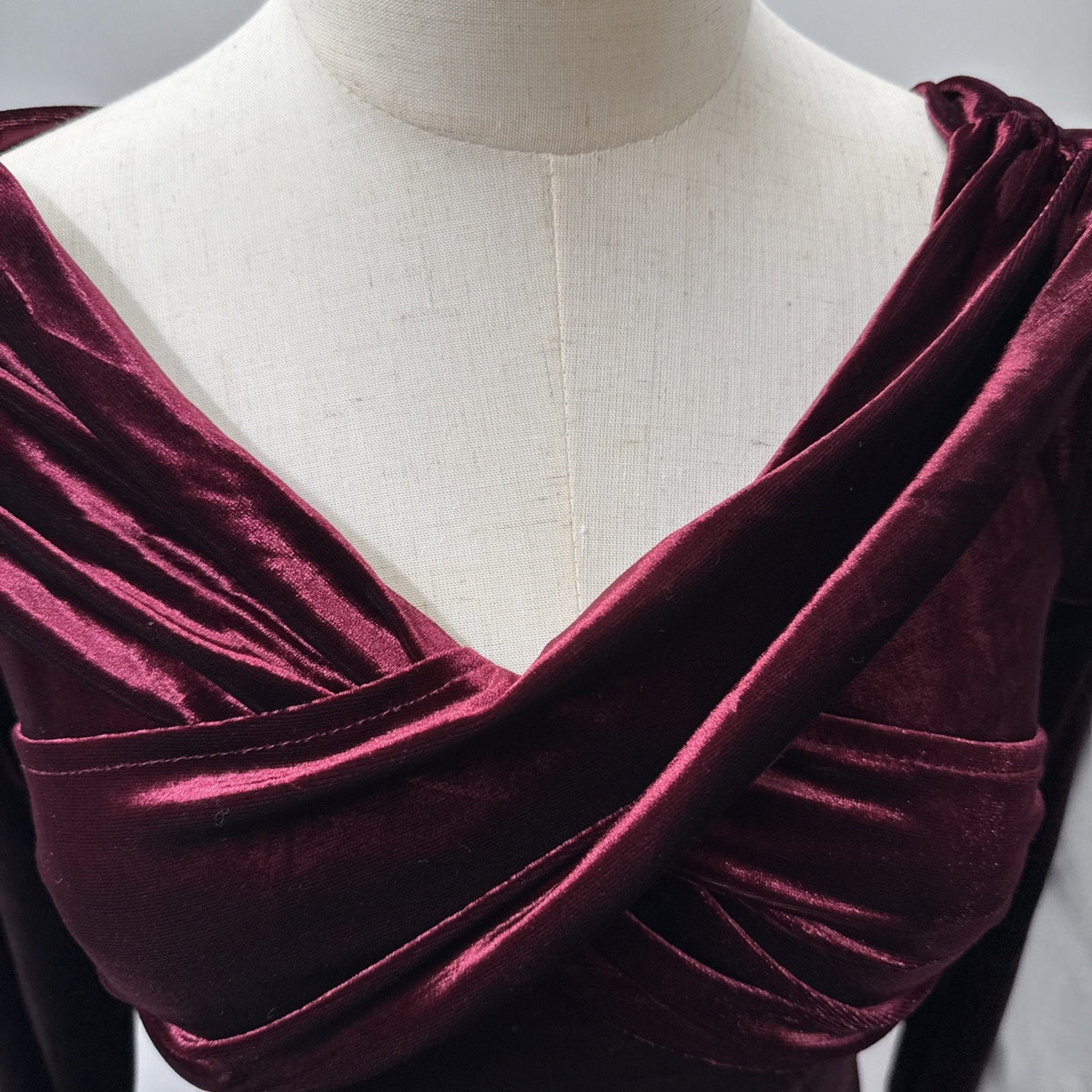 Womens Burgundy Velvet Off Shoulder LS Sz Medium Dress Stretch Gothic Whimsigoth