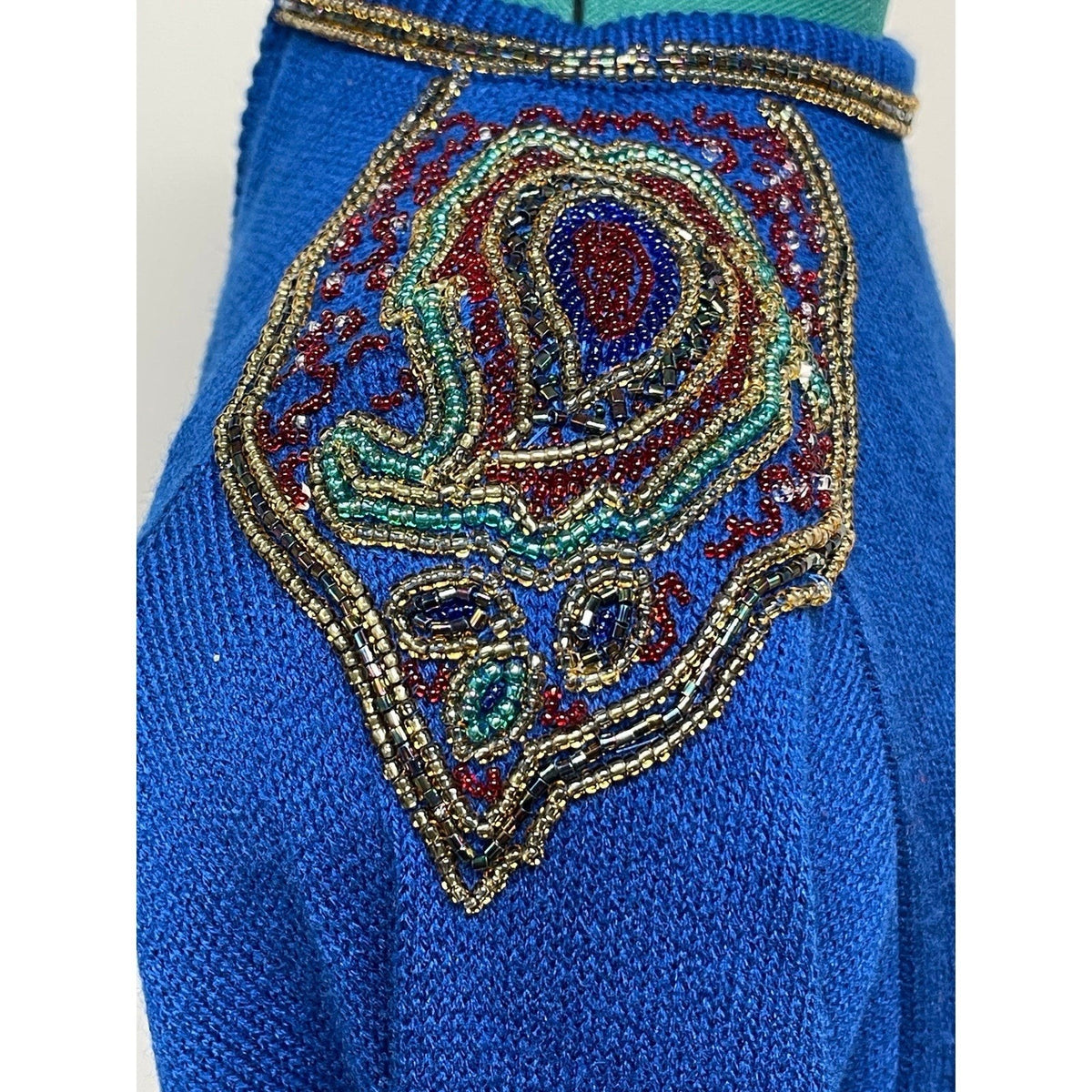 Plain Jane Vintage Blue Beaded Midi Length Long Sleeve Sweater Dress SizeMedium