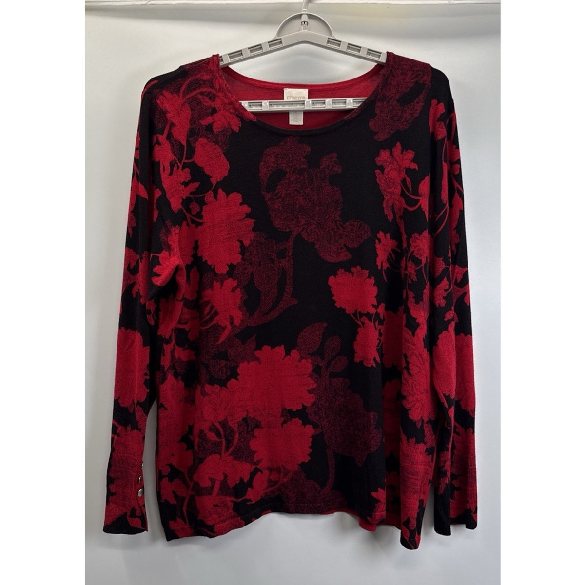 Chico's 3 (16/18) Sweater Top Womens Floral Long Sleeve Knit Classic