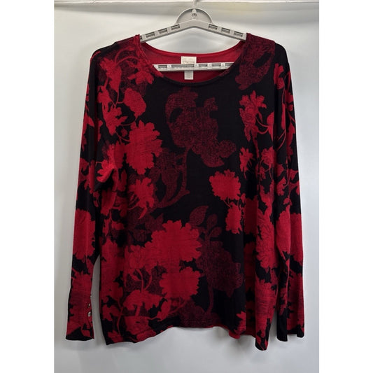 Chico's 3 (16/18) Sweater Top Womens Floral Long Sleeve Knit Classic