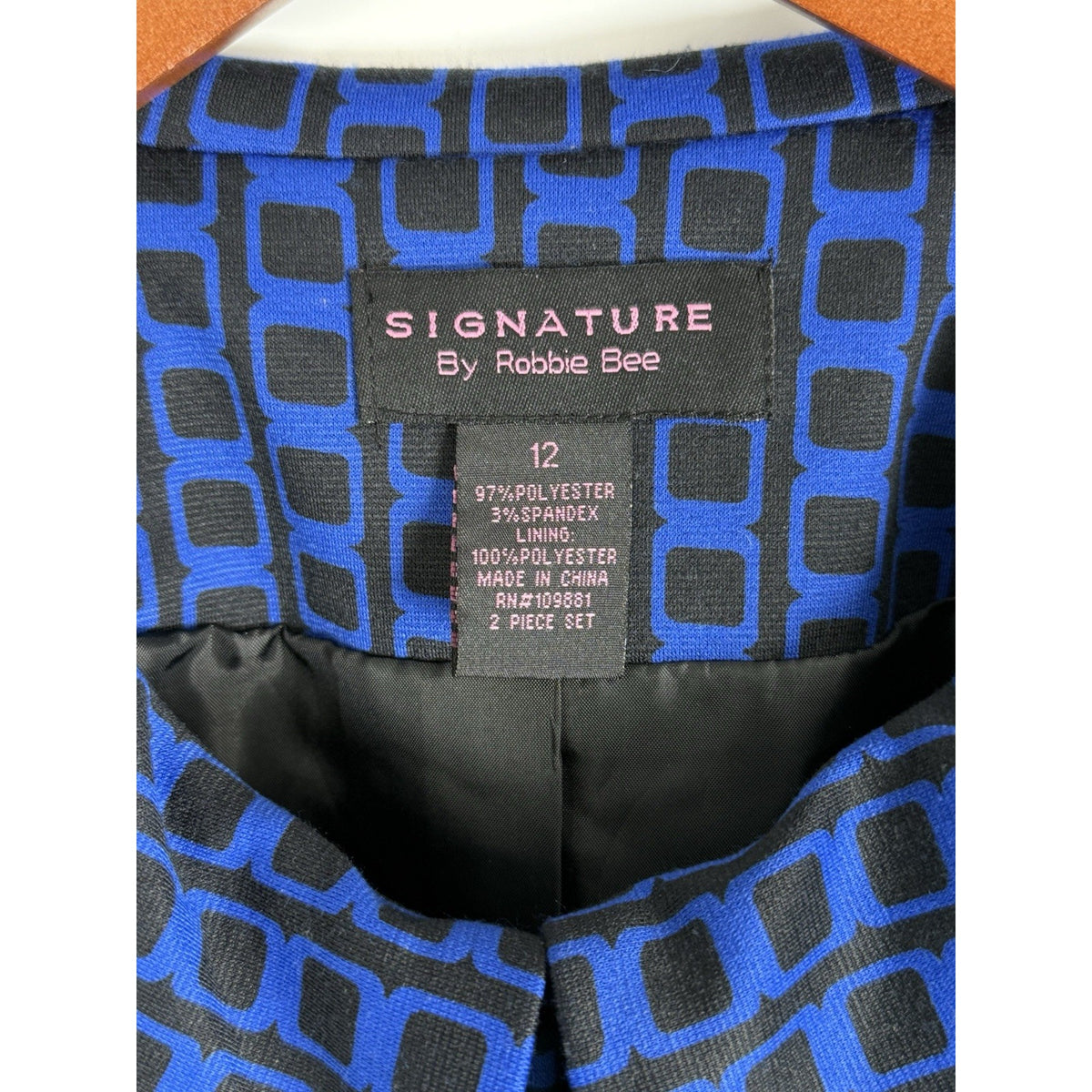 Signature Robbie Bee Retro Mod Blue Black Graphic Cropped Jacket Size 12