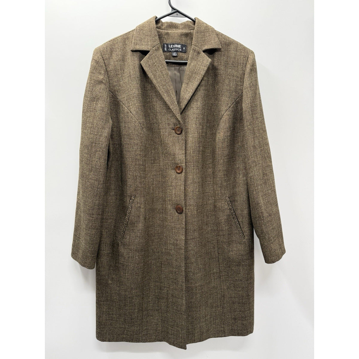 Levine Classics 18W Olive Brown Herringbone Long Coat Jacket Plus Size