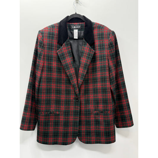 Sag Harbor Plaid Blazer Jacket Women 18 Red Green Black Velvet Holiday Christmas