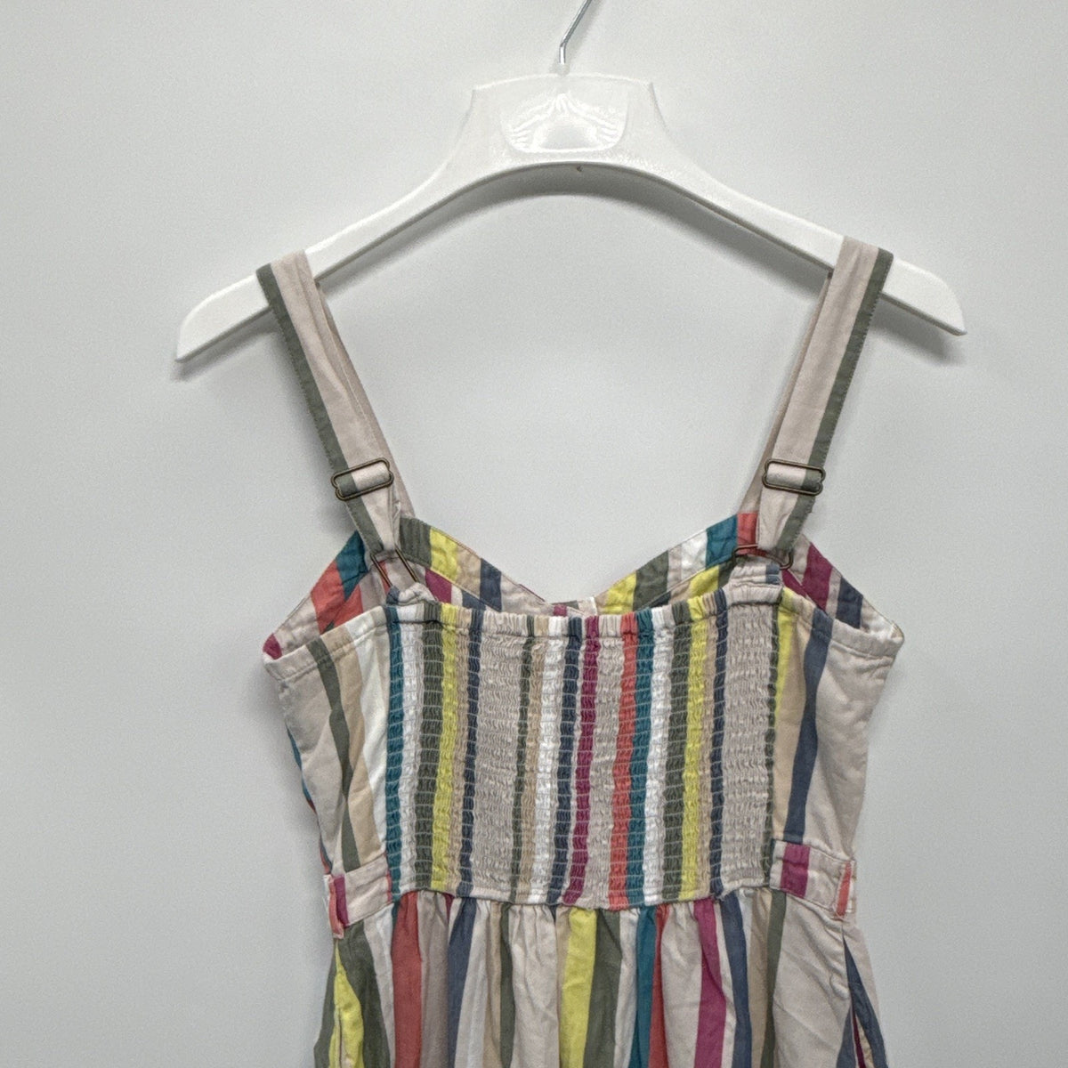 Time and Tru Women Striped Button-Front Smocked Sundress S 4-6 Knee