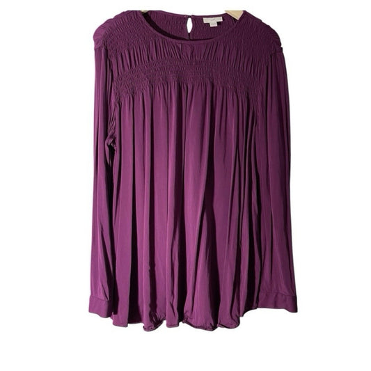 J. Jill Women's Purple Tunic Round Neck Top Ruching Blouse Shirt Size L Casual