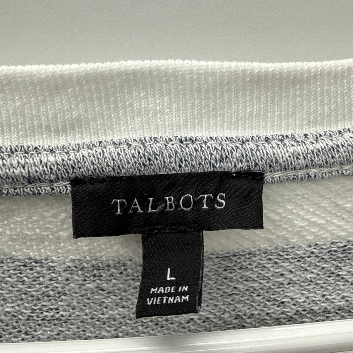 Talbots Womens Large Sweatshirt Sweater Long Sleeve Cotton Grey White Stripe