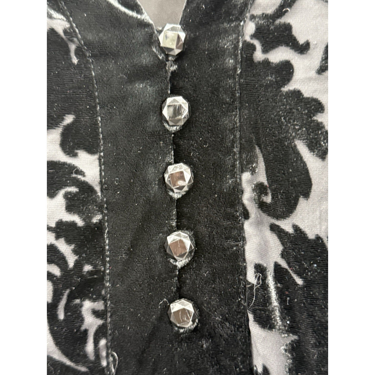 JM Collection Burnout Velvet Blouse Black Sheer Floral 3/4 Sleeve Sz 8